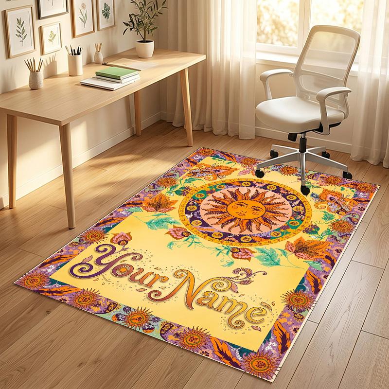 Floral Garden Theme Crystal Velvet Rug Personalized Custom Name Text Soft Floor Mat Home Decor