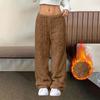 Women's Fashionable Loose-Fit Trousers Sporty Fleece-Lined Solid-Colour Long Trousers
