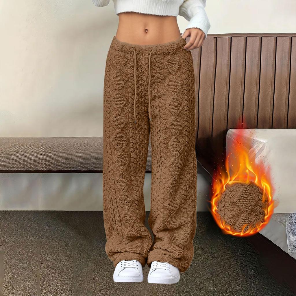 Women's Fashionable Loose-Fit Trousers Sporty Fleece-Lined Solid-Colour Long Trousers