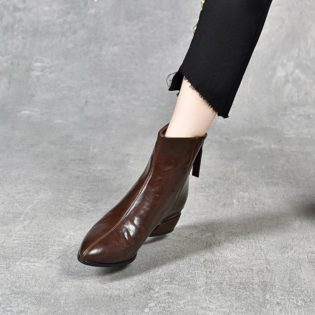 

Женские остроносые короткие ботинки осенне-зимней моды, рыцарские ботинки с задней молнией, на низком каблуке, кожаные ботинки, хлопковые ботинки, женские модные ботинки 40