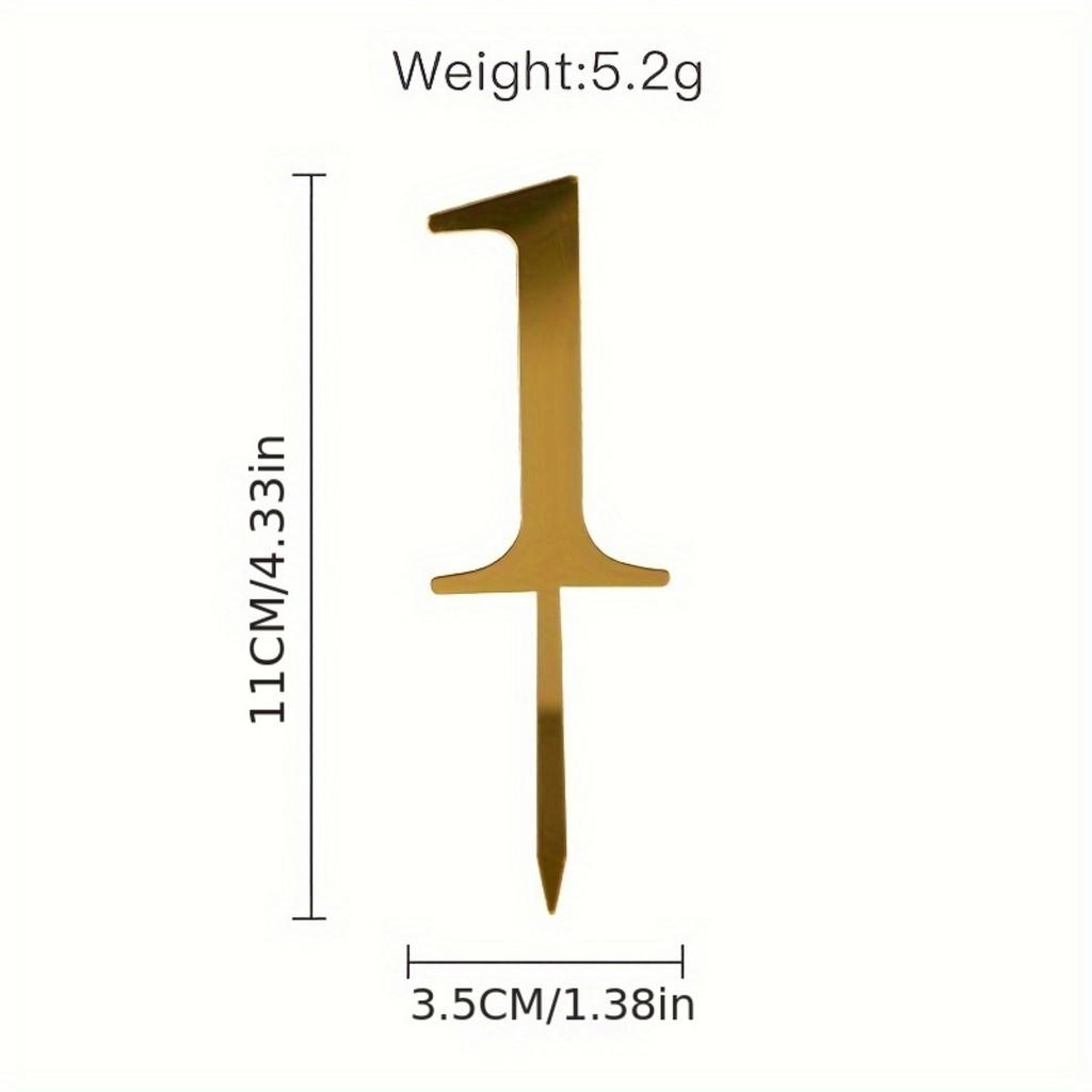 10pcs Acrylic Number Cake Toppers 0-9 for Birthday, Wedding - Golden Dessert Table Decorations.