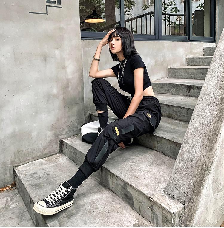 Herrsommar Tunn Modell Flera Fickor Arbetsbyxor Personliga Casual Lösa Dragsko Harembyxor