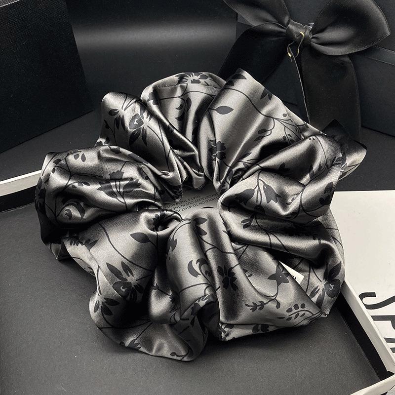 Elegant Chinese Satin Ink Painting Hair Tie for Women - Large Intestine Style Ponytail Accessory