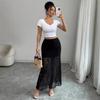 Women's Sheer Lace Maxi Skirt High Waist Floral Mesh Long Skirt Layering Party Beach