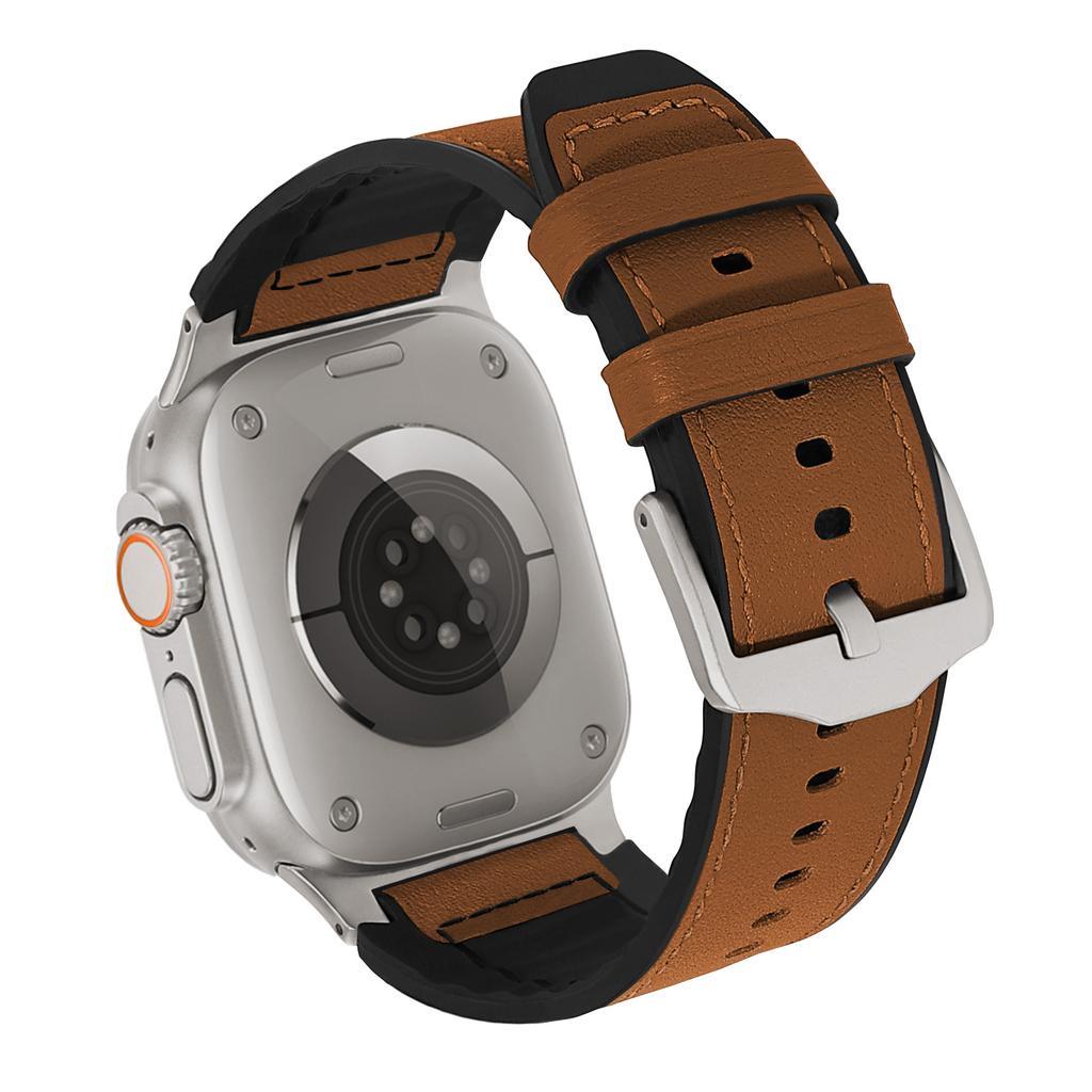 Wrist Strap for Apple Watch Series 10 Ultra 9 8 7 SE 6 5 4 3 2 1 46mm 49mm 45mm 44mm 42mm Silicone+Leather Covered Watch Band