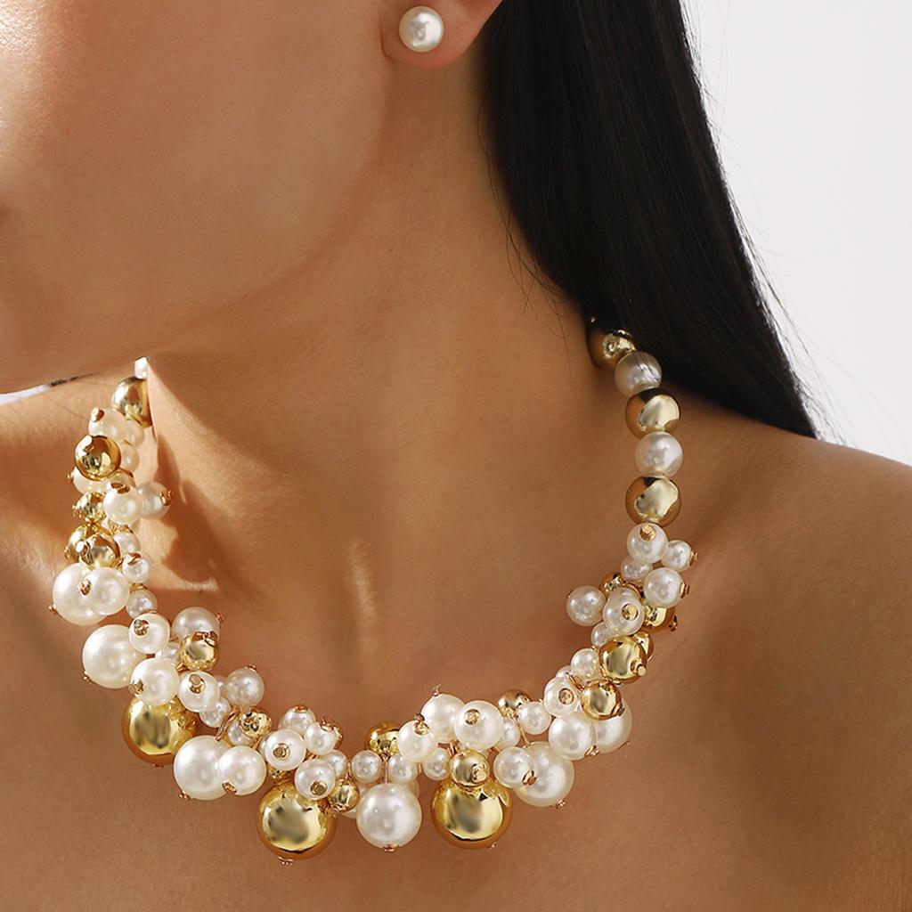 Cross-border Elegant Pearl Alloy Earrings Necklace Classic Luxury Design Office/Career Fashion Banquet Wedding Bridal Jewelry