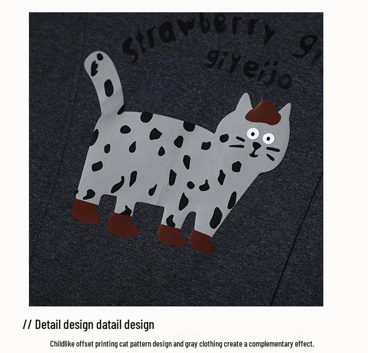 2025 Winter Plus Size Women's Screen-Printed Cat Short Sleeve, Round Neck, Thick Cotton Top – Comfortable and Versatile.