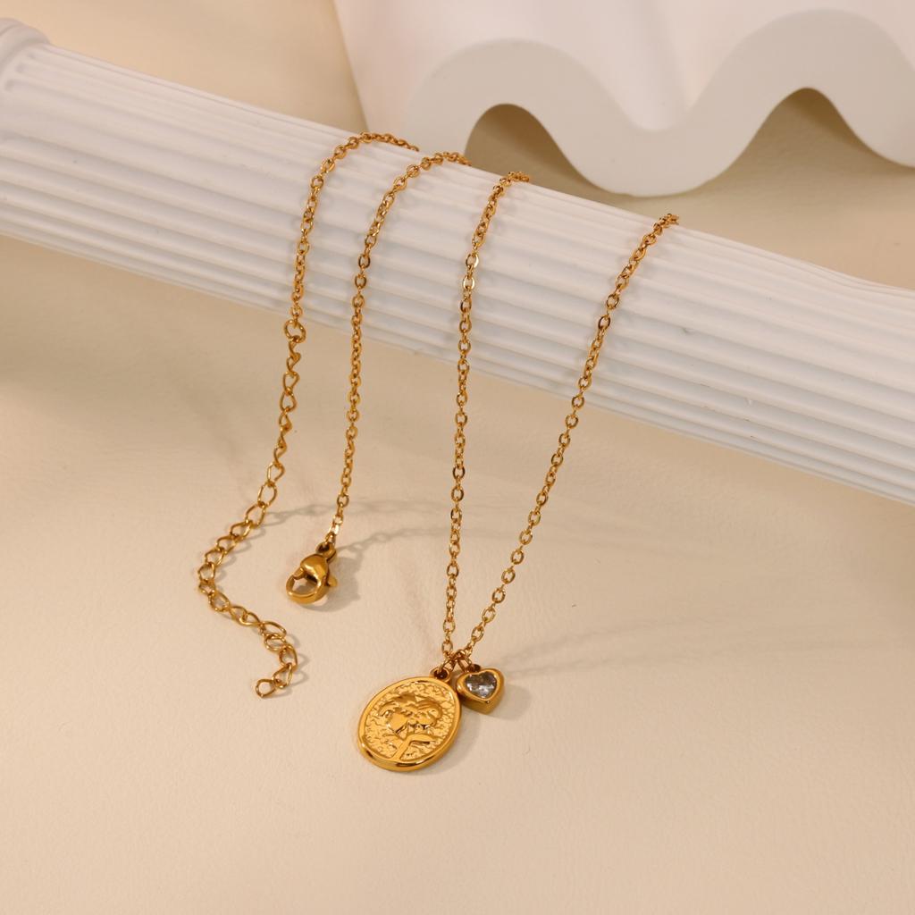 Elegant Geometric Flower Zircon Heart Pendant Necklaces For Women Stainless Steel Flower Necklace Wedding Christmas Jewelry Gift