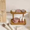 Wooden Storage Shelf Vintage Solid Wood Double Layer Storage Rack Display Rack Desktop Organizer Shelf Perfume Lipstick Jewelry
