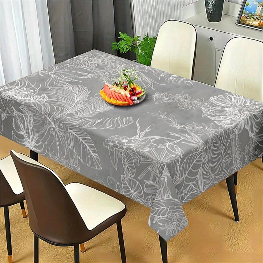 1pc  Grey Tropical Leaf Print Tablecloth,   Dining Table Cover for Kitchen Dining Room Party Decor