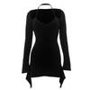 Women's Autumn Solid Color Casual Hanging Neck Long Sleeve Backless Slim Short Dress