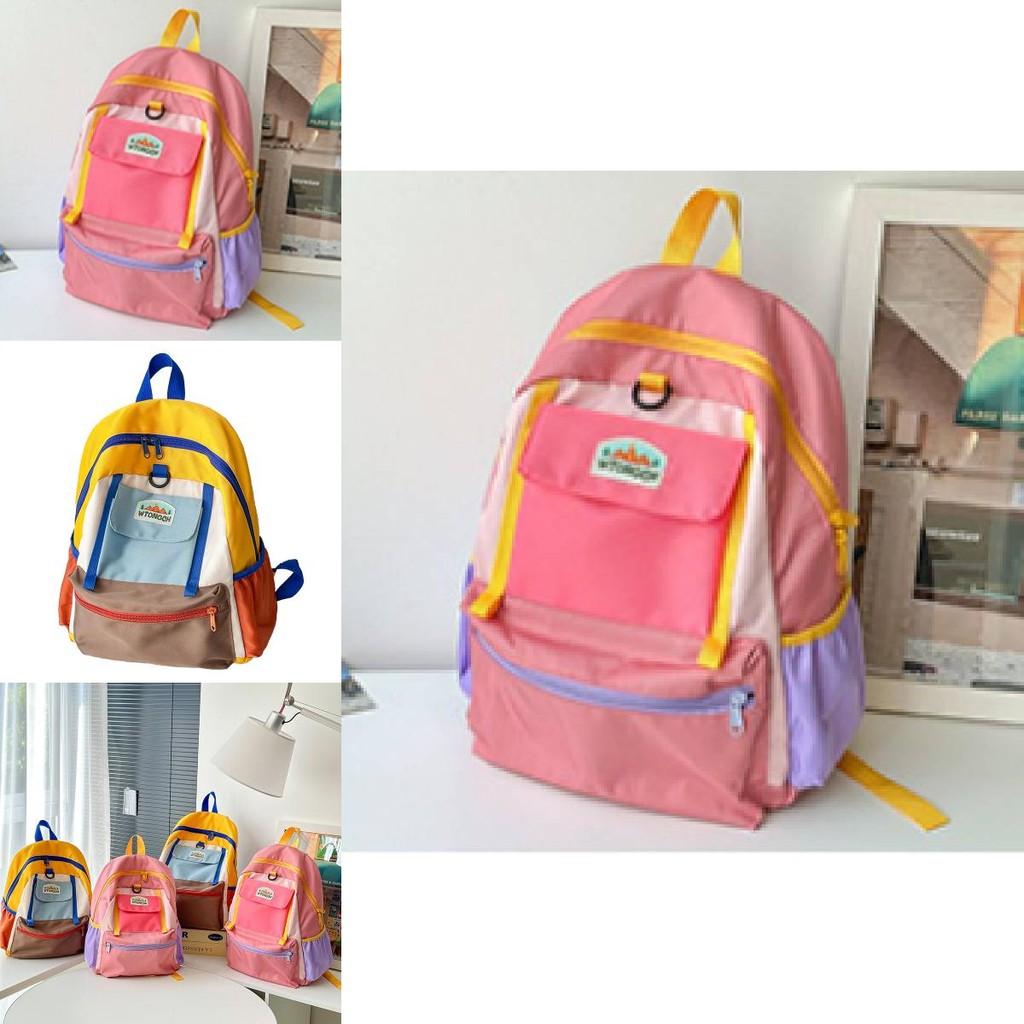 Childrens Oxford Cloth Backpack With Color Block Design For School And Travel Use