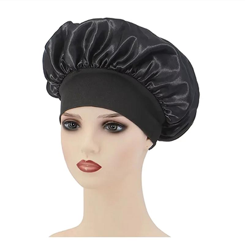 

Женская эластичная широкая повязка на голову высокого качества для кудрявых волос, шапочка для душа для сна, инструмент для парика, шелковые атласные чепцы