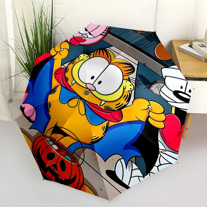 1pc Halloween Costume Garfield Pumpkin Bucket with Automatic Opening Umbrella, Portable Tri-Fold Design, 8-Bone Iron Frame Outdoor Umbrella, Perfect G