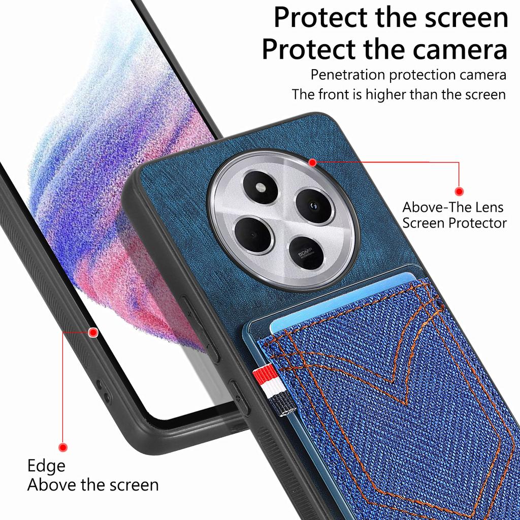 Phone Case For Xiaomi Redmi 14C 4G/14R 5G/Poco C75 4G Retro Jean Cloth Texture Leather Back Cover Card Holder