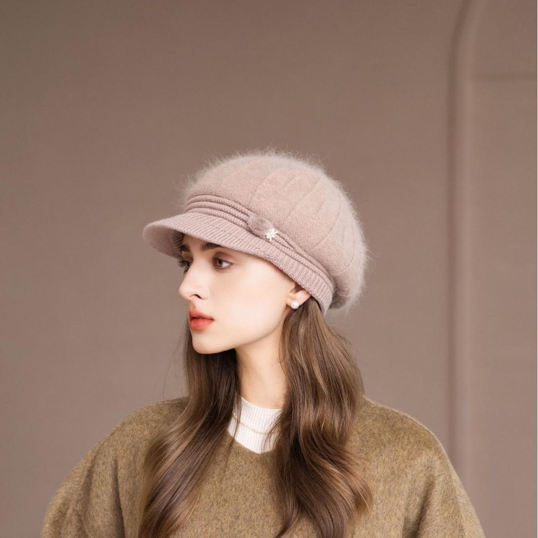 

Autumn and Winter Middle Aged and Elderly Mother s Hat Rabbit Plush Woolen Hat Old Lady s Plush Duck Tongue Women s Warm Knitted Hat average size