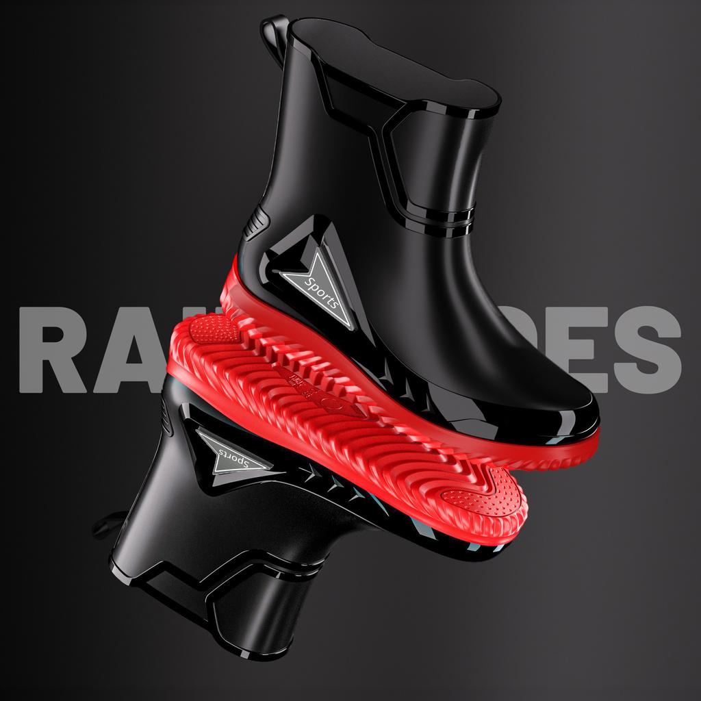 Rain Shoes Men's Medium Tube Non-slip Waterproof Shoes New Fashion Outdoor Water Boots Thermal Short Tube Rubber Shoes Men's Fashion