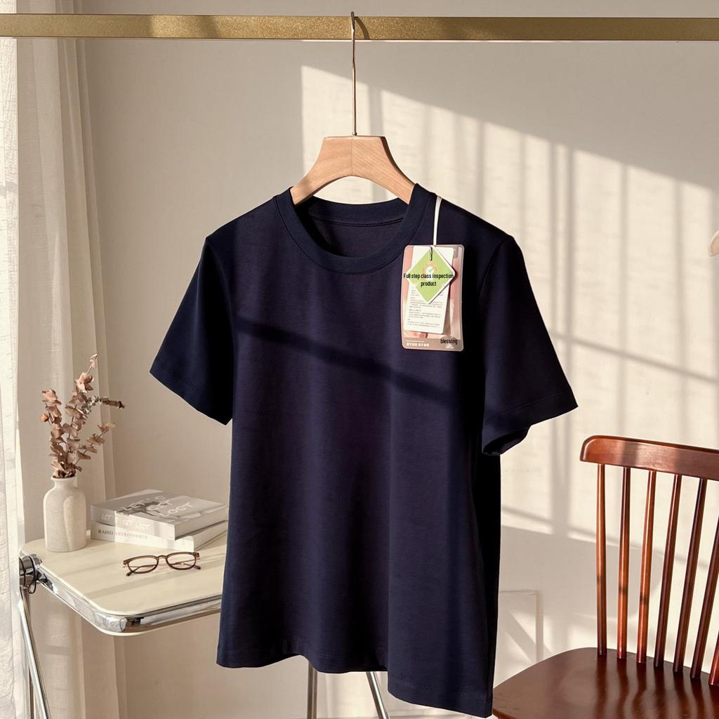 Women's Summer Loose-Fit Short Sleeve Round Neck T-Shirt - High Twist, Long-Staple Cotton, Wrinkle-Resistant.