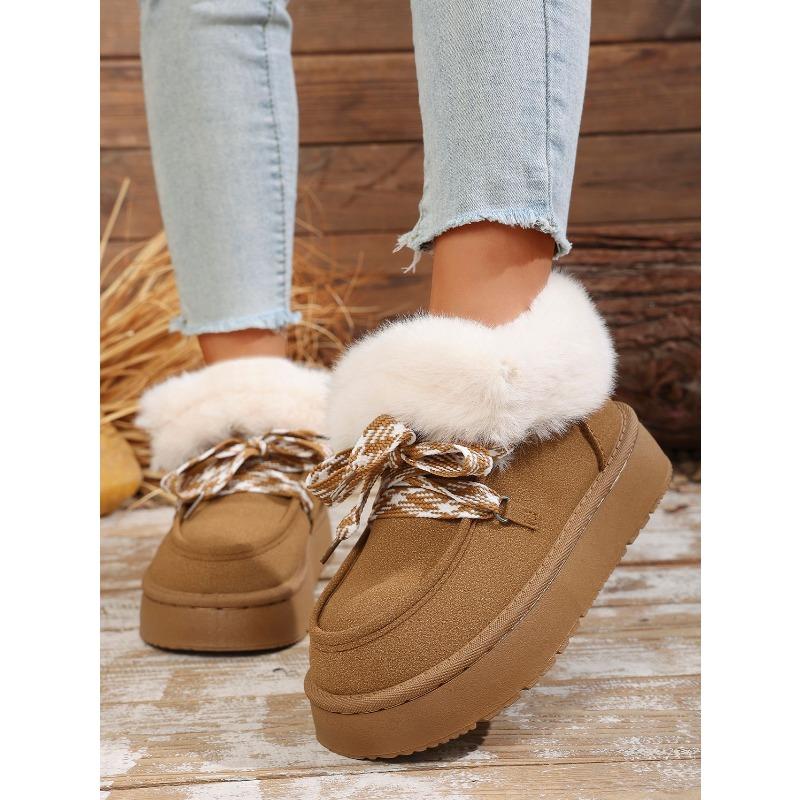 Winter New Lace-up Thick-soled Wool Wool Cotton Shoes 2025 Plus Size Muffin Fleece Warm Snow Boots for Women