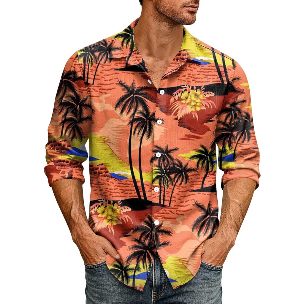 Hawaii Print - Men's Casual Long-Sleeved Shirt