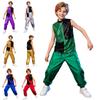 Jungen Metallisches Jazz-Tanzoberteil Rollkragen Ärmellos Reißverschluss hinten Glitzernde Pailletten Farbblock mit Cargohose für Bühnenauftritt