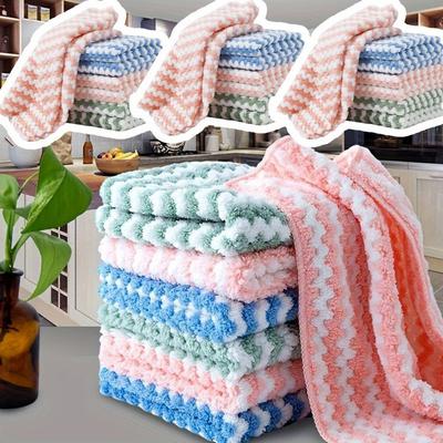 10 paños de cocina de microfibra supersuaves, superabsorbentes y lavables a máquina, a rayas, de terciopelo coral y fibra de bambú.