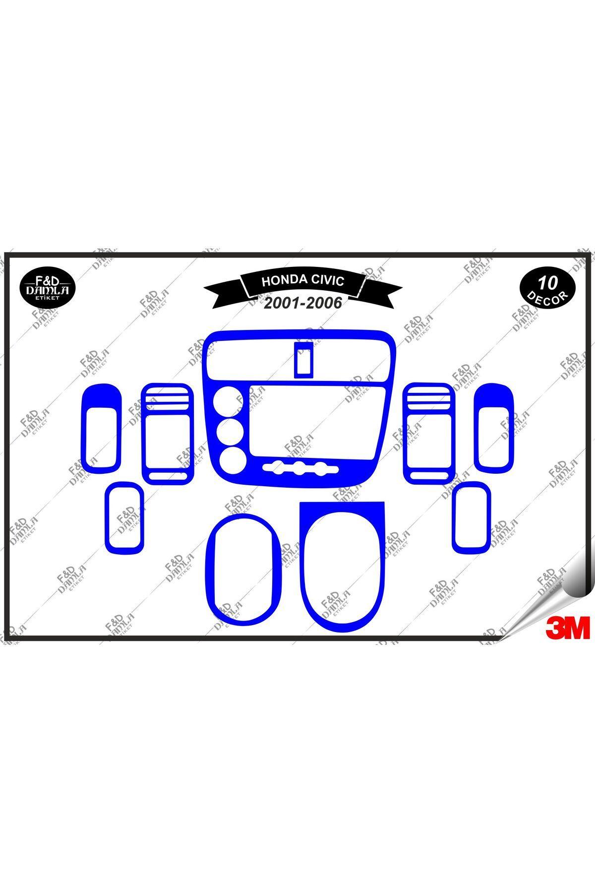 

Honda Civic LS Manuel 2001- 2006 Torpido Konsol Trim Göğüs Maun Kaplama Set 10 Parça Mavi