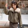 Winter new lamb wool splicing parker cotton clothes women's short small foreign style lapel cotton clothes jacket