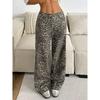Retro Wash Leopard Print Casual Pants for Women Straight Loose Loose Slimming Wide-leg Pendant Trousers