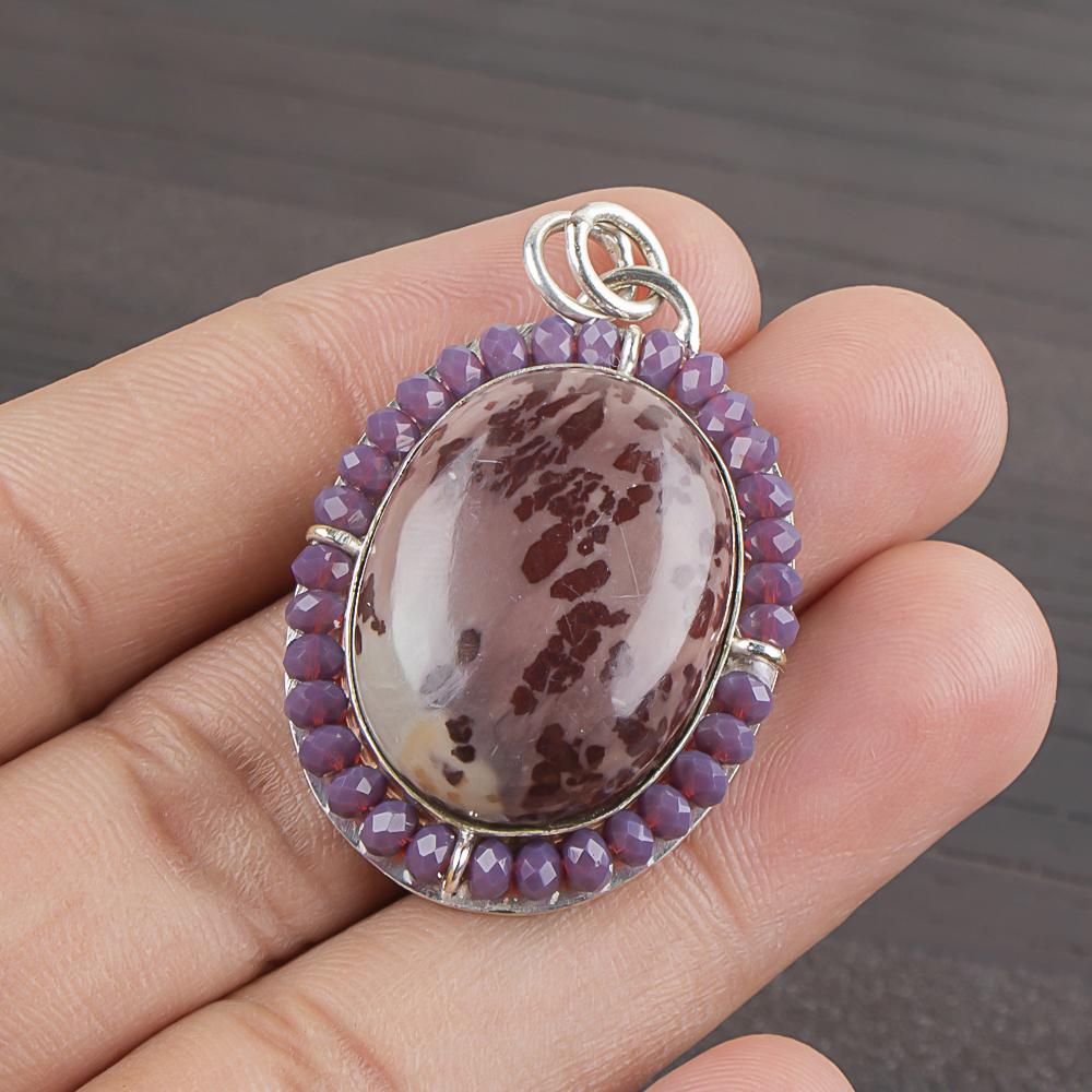 Natural Coffee Bean Jasper Gemstone 925 Sterling Silver Jewelry  Pendant 1.5  AJP-2023