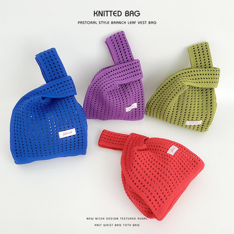 Bolso Tote de Punto Coreano Color Sólido con Hombro Hueco - Versátil, Ocio, Gran Capacidad