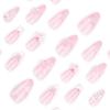 24Pcs French Almond Press On Nails White Pink Glossy Bowknot Camellia Butterfly Decor Sweet False Nails