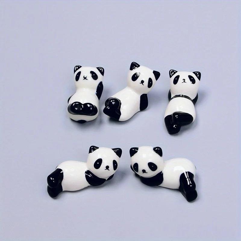Set med 5 bedårande panda keramik ätpinnshållare för matbord Dekorativ pennhållare