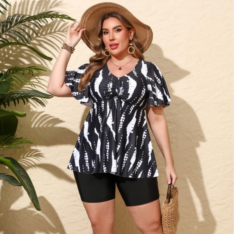 New Split Fat Woman Swimsuit Women's Large Size Printing European and American Conservative Tankini