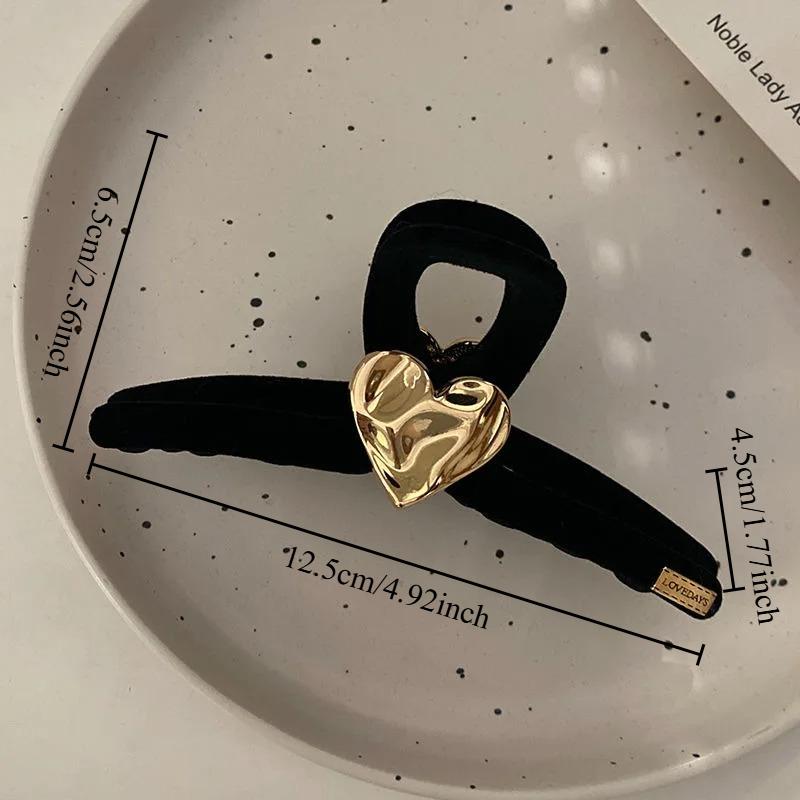 Black Hair Clips, Golden Heart-shaped Women's Autumn and Winter Hair Claw Clips, Large-sized Hair Clips,elegant Hair Accessories