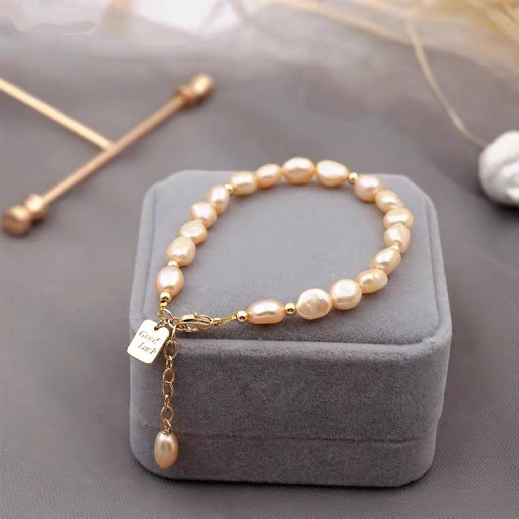 Mädchen Armband Süßwasserperlen Retro Design Armband Light Luxury Mode Barock Rosa und Weiß Armband Dekoration