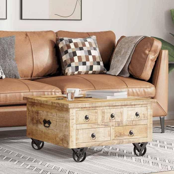 VidaXL Coffee Table Raw Mango Wood 70 X 70 X 40 Cm