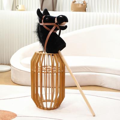 Plüsch-Steckenpferd-Spielzeug für Kinder, handgefertigt, Steckenpferd auf einem Stock, Rollenspiel, simulierter Ponykopf, Reitstock-Spielzeug mit Holzrädern