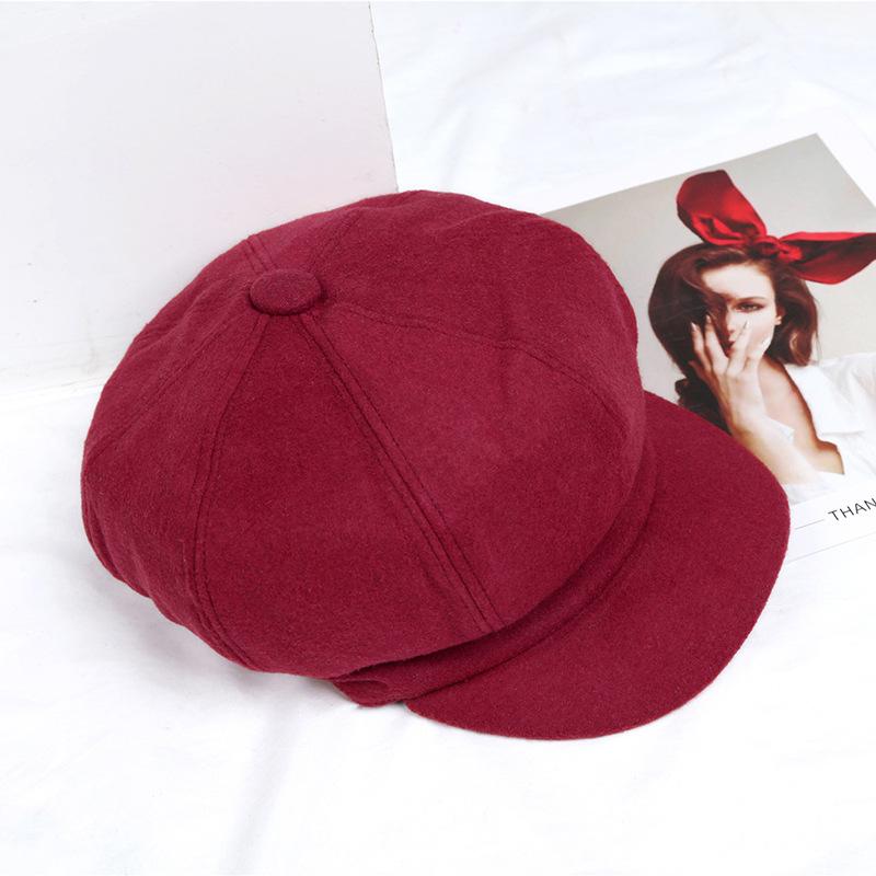 Boina otoño e invierno retro octogonal de lana sombrero de ocho paneles sombrero de pintor moda para mujeres jóvenes literarias sombrero cálido