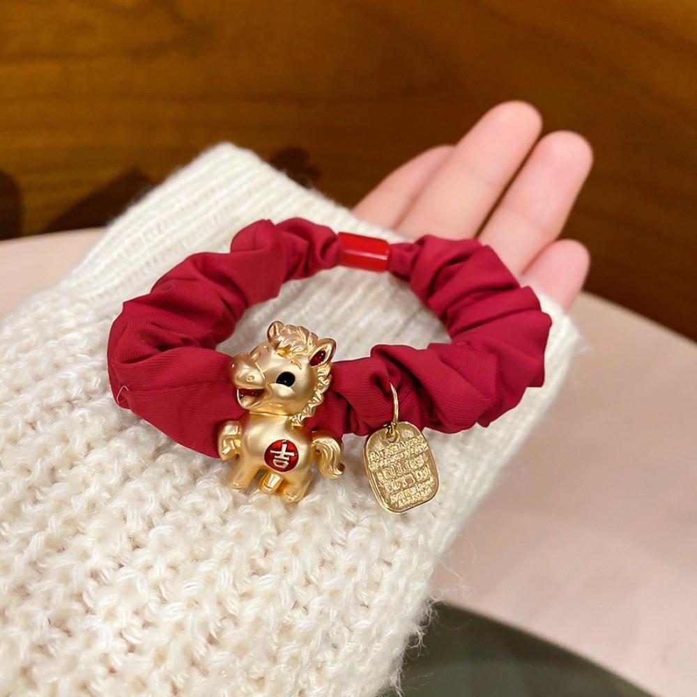 Zinc Zinc Alloy Zodiac Horse Hair Rope Red Cloth Rope Chinese Children Hair Band  Adults Children
