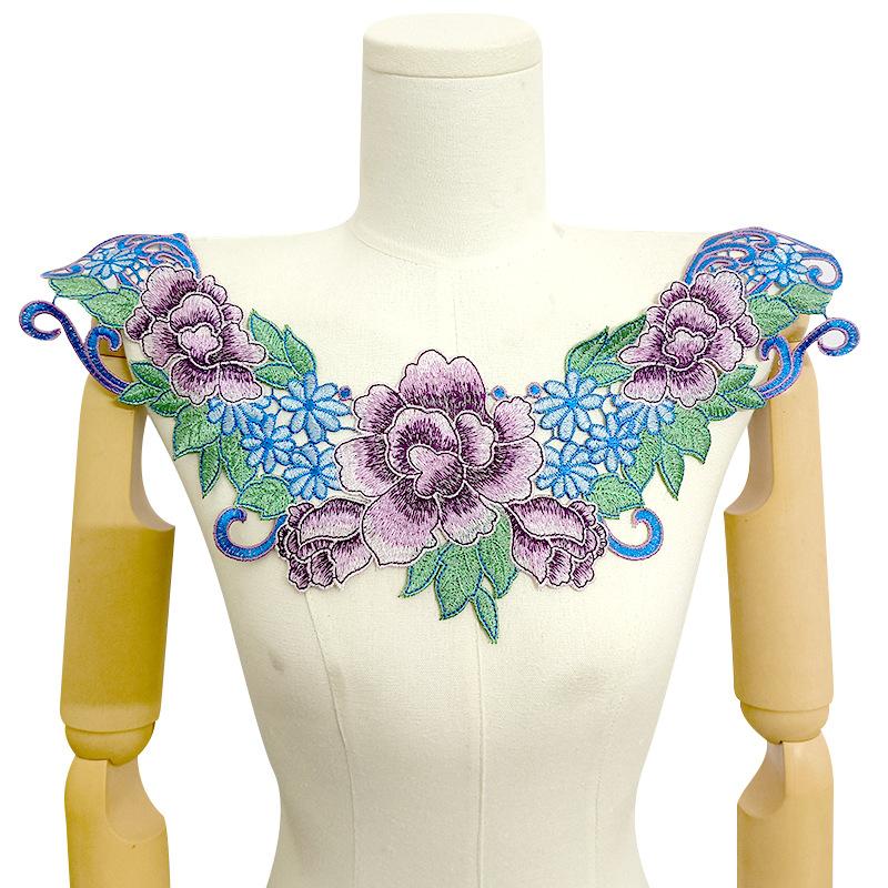 Color Embroidery Lace False Collar Heavy Industry Yarn-Dyed Embroidery Corsage Collar Polyester Hollow Collar Diy Lace Accessories