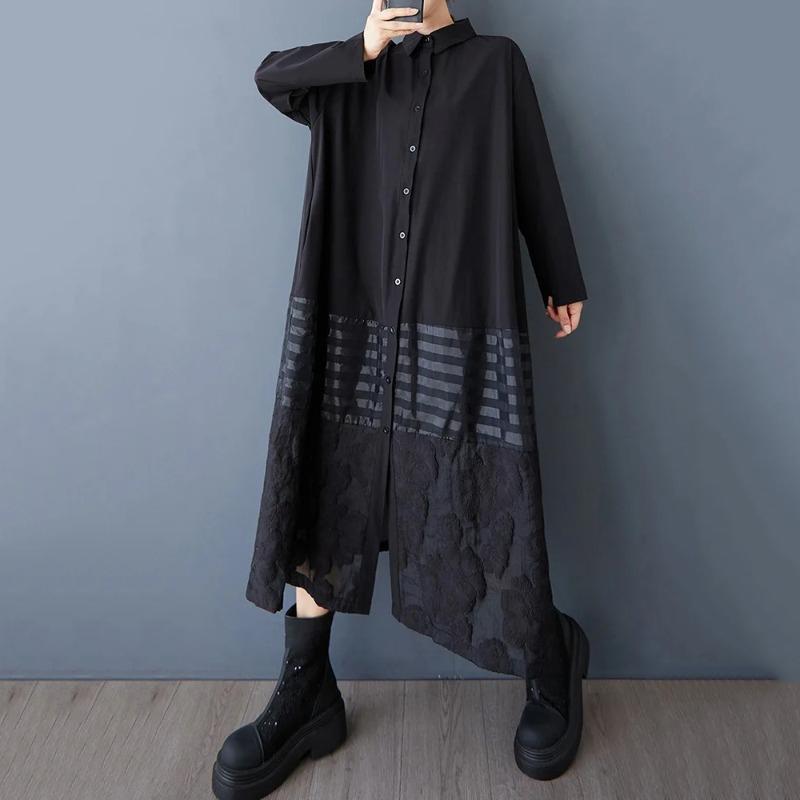 XITAO Striped Patchwork Black Dress ZY8947