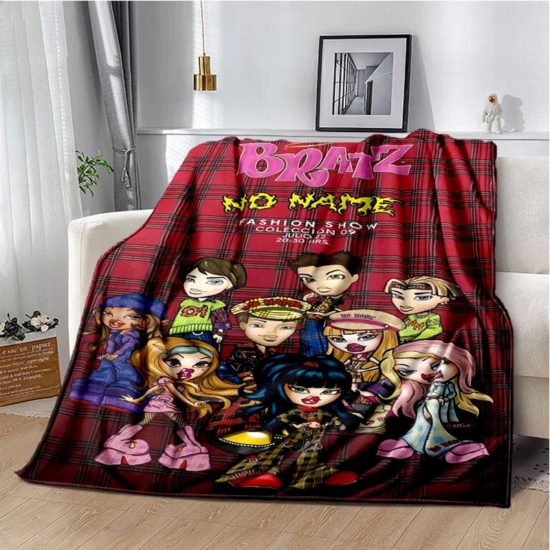 Kawaii Bratz Cartoon Anime Cute Throws Blanket Girl Sofa Home Hiking Picnic Bed Fashion Super Soft Flannel Blanket Birthday Gift