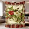 2026 Latest Flannel Blanket | Contemporary Cartoon Floral Arrangement On Plaid Background, Digital Printed, Double-Sided Velvet, Polyester, All Season