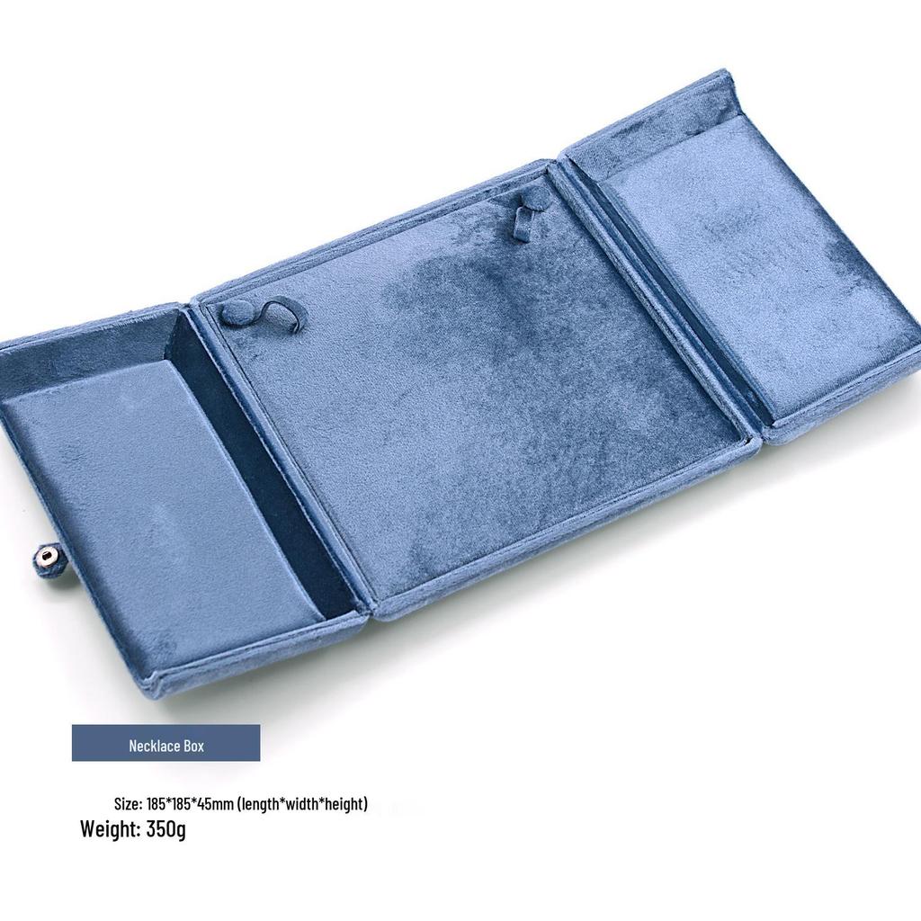 Misty Blue Velvet Jewelry Box: Double Opening for Rings, Earrings, Necklaces, Bracelets, Bangles, Rosaries, and Jewelry Pouch.