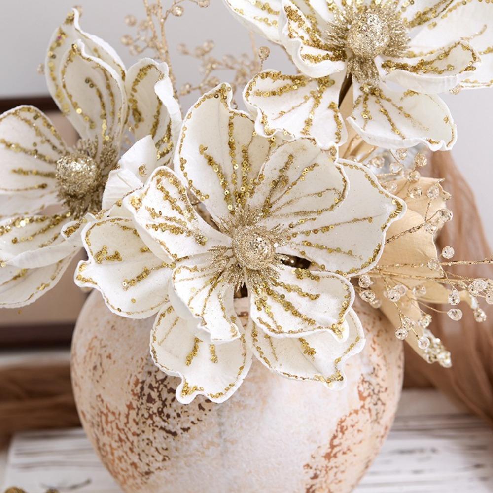 Christmas Gifts Artificial Poinsettia Glitter Flower Sequin Flannel Photography Props Fake Flowers New Year