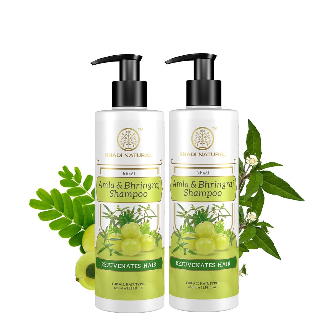 

Khadi Natural Amla & Bhringraj Shampoo Pack of 2 X 650 ml Each for Dandruff Control & Hair Care