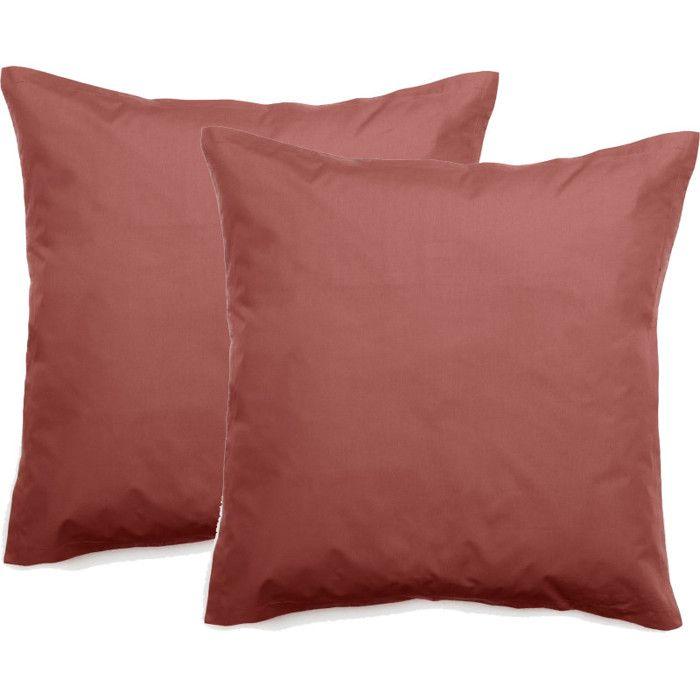 Lot de 2 taies d'oreiller percale pur coton peigné longues fibres 80 fils/cm² Vent du sud - 65x65 - Pêche
