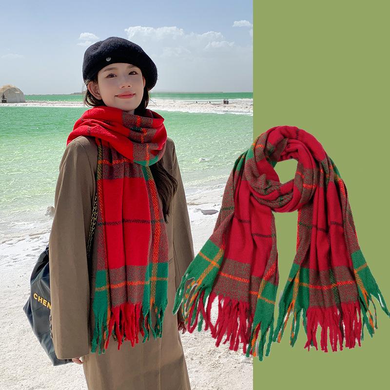 Plaid Simple Imitation Cashmere Scarf Women's New Autumn and Winter Korean Version Versatile Scarf Fashion Wear Thickened Warm Shawl