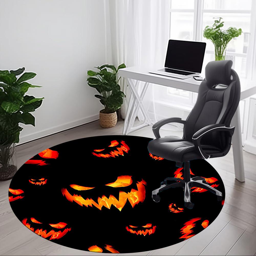 1pc Pumpkin Halloween Office Round Area Rug, Indoor Mat Suitable For Office, Under Office Chairs Bedroom Living Room Home Decor, Room Deco